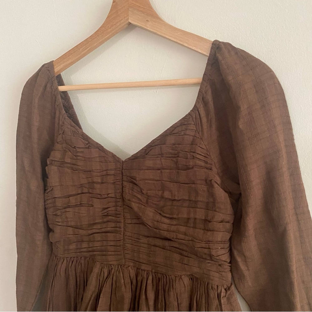 AE Ruched Long-Sleeve Mini Dress in Brown - S - Picture 11 of 16